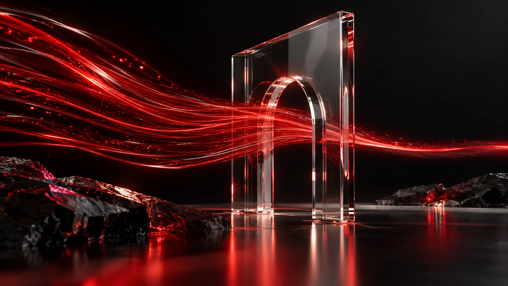 Crimson light passing through a transparent control gate on black