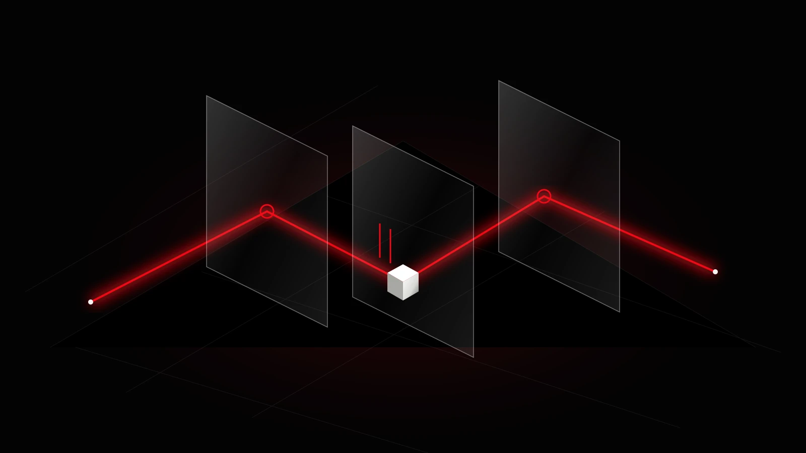 A pearl request moving between connected system layers along a crimson path